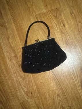 Vintage 1950s/60s Black Beaded Evening Bag Made in Korea